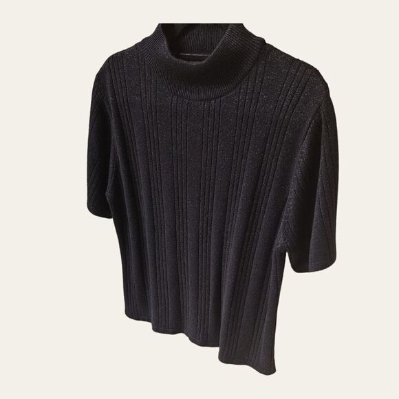 NWOT CROFT & BARROW Women's Black Metallic Sparkle Short Sleeve Sweater - Picture 6 of 12